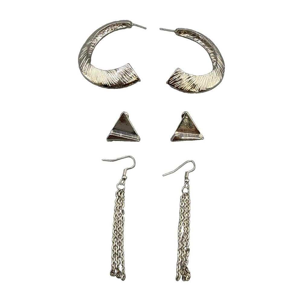 Paparazzi Lot 3 -"Die TRI-ing" Silver Post, Silver 3 Chain, Double Flare Earring